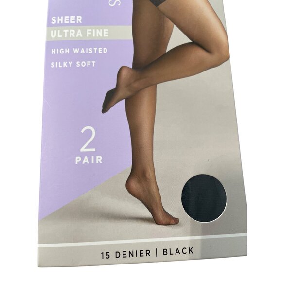 Silk Impressions Pantyhose Size XXL Ultra Fine Sheer Black 15 Denier 2 Pairs NEW - Picture 2 of 6